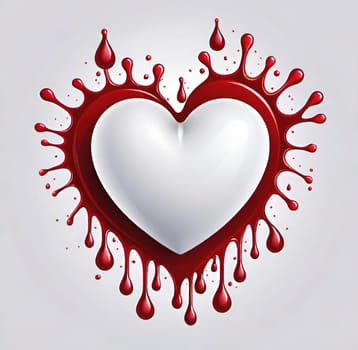 Heart with blood splashes on a gray background. Heart health concept.Heart and drops of blood.Heart and blood splatter on  background.