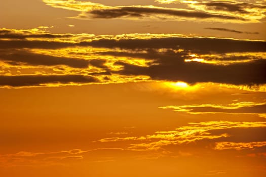 Fantastic sunset on the beach of Cortadura on Cadiz, Spain