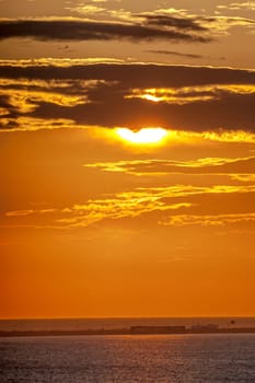 Fantastic sunset on the beach of Cortadura on Cadiz, Spain