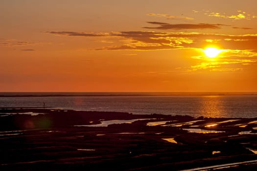 Fantastic sunset on the beach of Cortadura on Cadiz, Spain