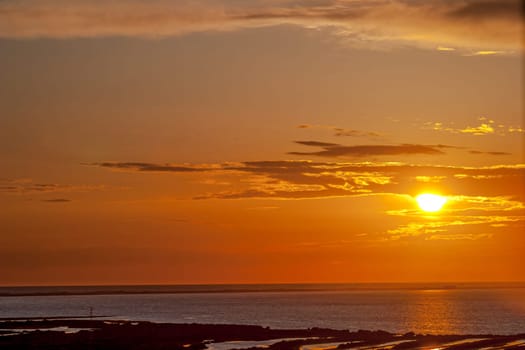 Fantastic sunset on the beach of Cortadura on Cadiz, Spain