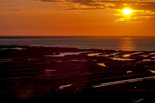 Fantastic sunset on the beach of Cortadura on Cadiz, Spain