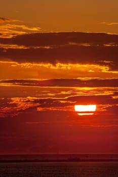 Fantastic sunset on the beach of Cortadura on Cadiz, Spain