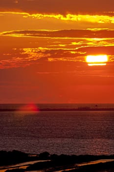 Fantastic sunset on the beach of Cortadura on Cadiz, Spain