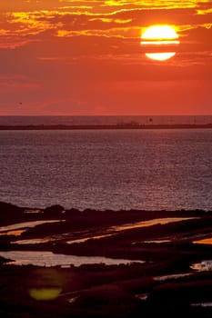 Fantastic sunset on the beach of Cortadura on Cadiz, Spain