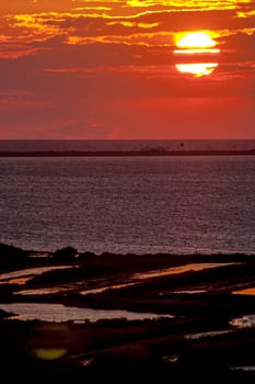 Fantastic sunset on the beach of Cortadura on Cadiz, Spain