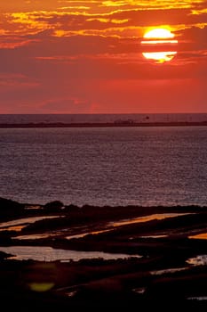 Fantastic sunset on the beach of Cortadura on Cadiz, Spain