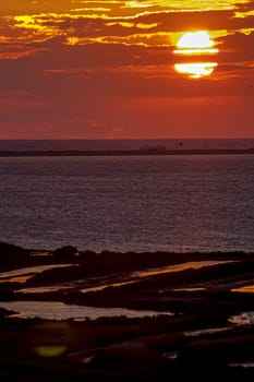 Fantastic sunset on the beach of Cortadura on Cadiz, Spain