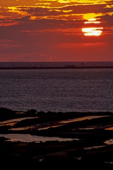 Fantastic sunset on the beach of Cortadura on Cadiz, Spain