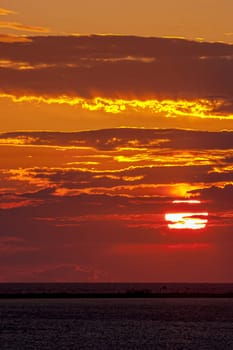 Fantastic sunset on the beach of Cortadura on Cadiz, Spain