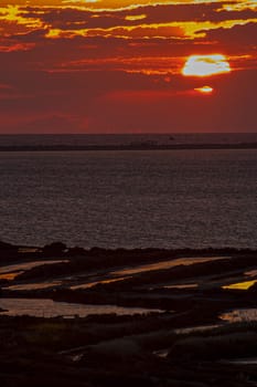 Fantastic sunset on the beach of Cortadura on Cadiz, Spain