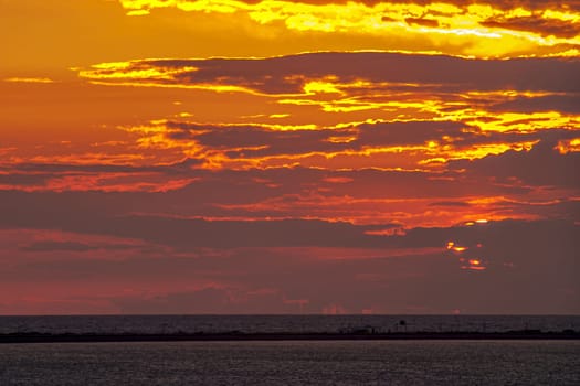 Fantastic sunset on the beach of Cortadura on Cadiz, Spain