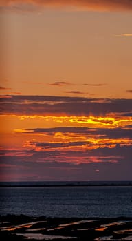 Fantastic sunset on the beach of Cortadura on Cadiz, Spain