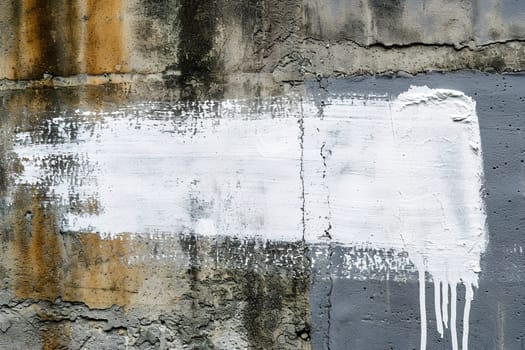 A striking white paint streak on a gritty concrete wall, with dripping details, perfect for urban-themed graphics, text overlays, or as a stark, statement-making backdrop. Generative AI