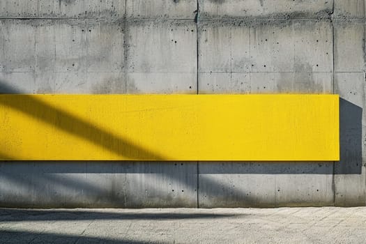 A vivid yellow painted rectangular shape on a concrete background, providing an ideal space for custom messages or text in ads, promotions, or artistic displays. Panoramic banner. Generative AI