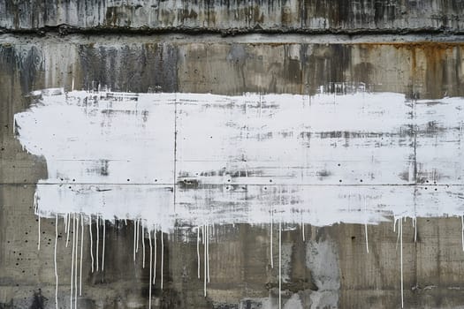 A striking white paint streak on a gritty concrete wall, with dripping details, perfect for urban-themed graphics, text overlays, or as a stark, statement-making backdrop. Generative AI