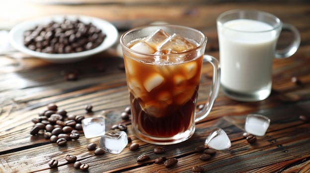 Cold coffee with ice and milk. selective focus. Drink Generative AI,