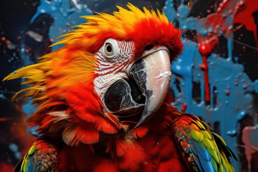 Feathers of Nature: A Vibrant Close-Up Portrait of a Beautiful Scarlet Macaw with a Green Background