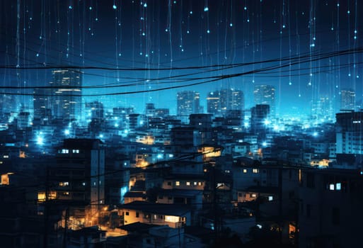 Digital City Nightscape: Futuristic Connectivity in the Urban Skyline