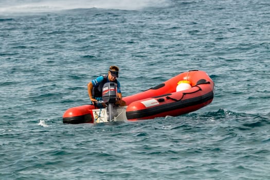 MOTRIL, GRANADA, SPAIN-JUN 09: Spanish coast guard taking part in a exhibition on the 12th international  airshow of Motril on June 09, 2017, in Motril, Granada, Spain