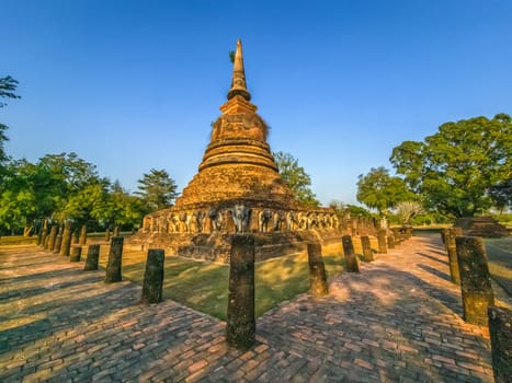 Wat Chang Lom at Sukhothai historic park by day, Thailand