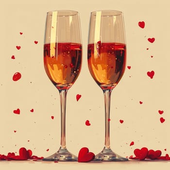 Two glasses of champagne for Valentine's Day. High quality illustration