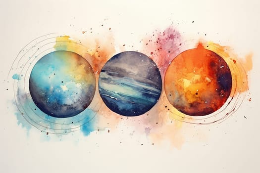Artistic representation of planets in various colors against a starry background