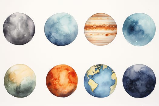 Artistic representation of planets in various colors against a starry background