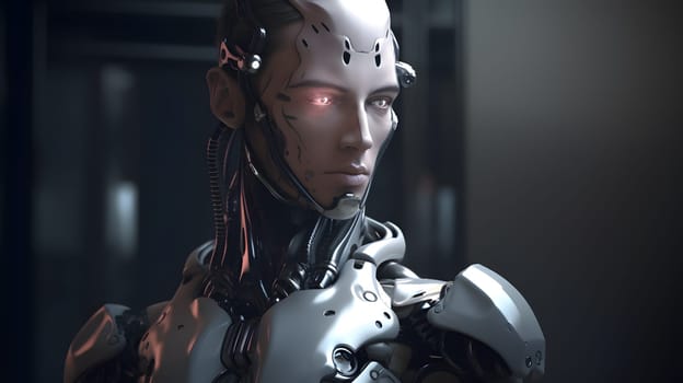 robot humanoid made of metal, generative ai. High quality photo