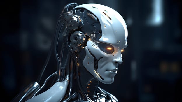 robot humanoid made of metal, generative ai. High quality photo