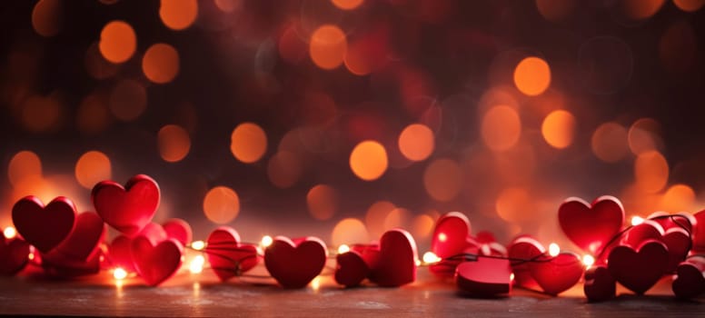 Romantic Red Hearts with Festive Bokeh Lights.