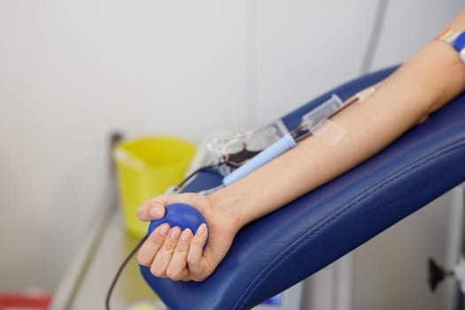 blood donor, gives blood in the laboratory. High quality photo