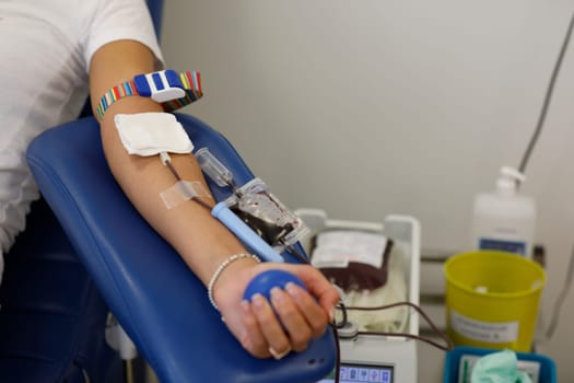 blood donor, gives blood in the laboratory. High quality photo