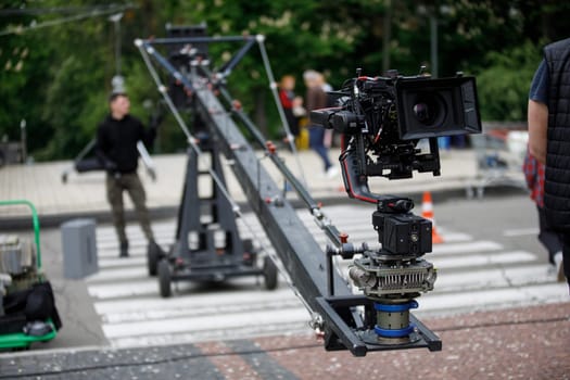 construction camera filming cinema street. High quality photo