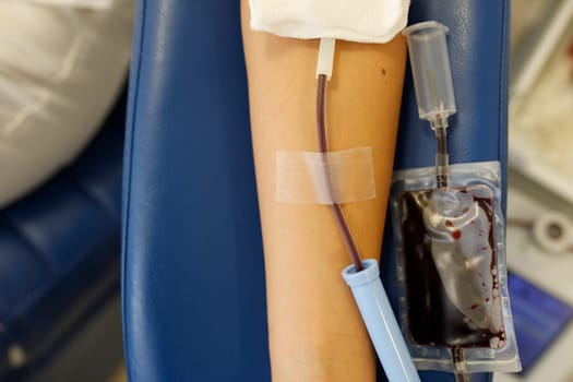 blood donor, gives blood in the laboratory. High quality photo