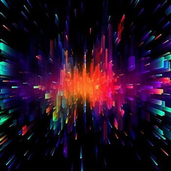 Abstract explosion of colorful pixels in dark space