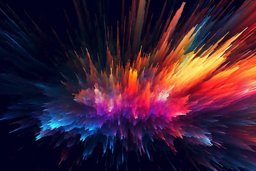 Abstract explosion of colorful pixels in dark space
