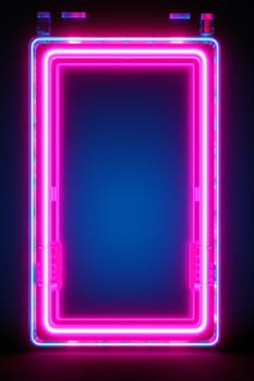 Rectangle horizontal Neon lights frame mock up with glowing pink and blue lights.