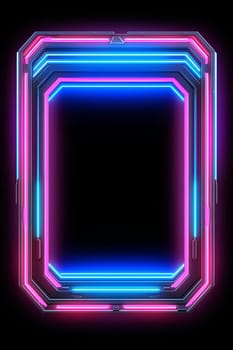 Rectangle horizontal Neon lights frame mock up with glowing pink and blue lights.