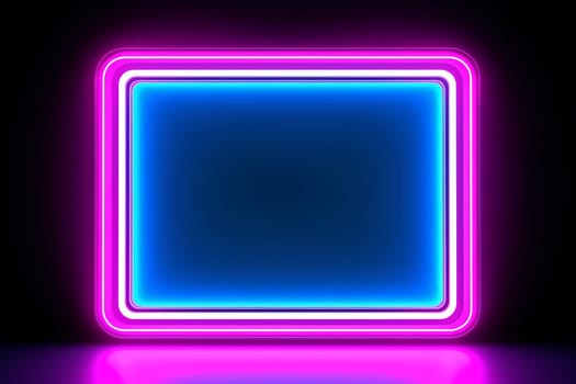 Rectangle horizontal Neon lights frame mock up with glowing pink and blue lights.