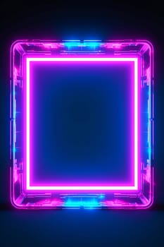 Neon lights frame mock up with glowing pink and blue lights.