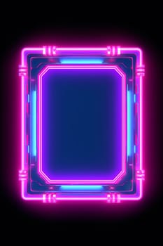 Rectangle horizontal Neon lights frame mock up with glowing pink and blue lights.