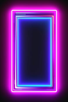 Rectangle horizontal Neon lights frame mock up with glowing pink and blue lights.