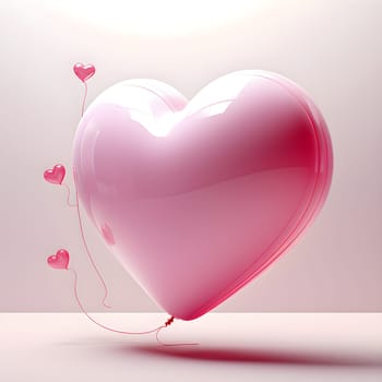 Glossy pink heart-shaped balloons with delicate reflections - Valentine's day concept - generative AI