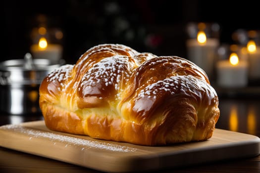 Glossy brioche bread on a cutting board - generative AI