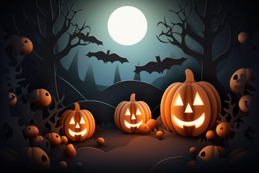 Halloween background for Greeting cards with paper cut style. Generative AI.