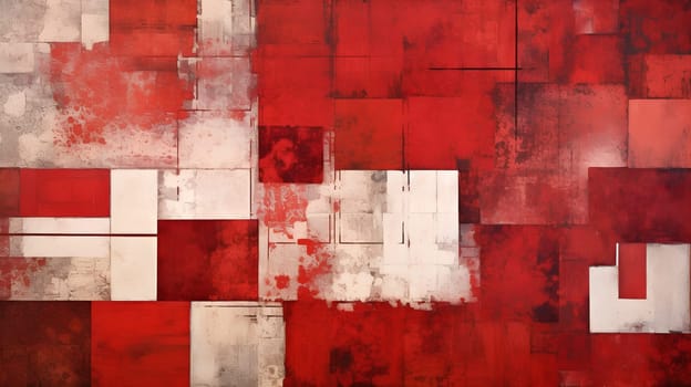 Modern abstract geometric painting in shades of red and white - Generative AI