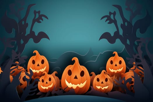 Halloween background for Greeting cards with paper cut style. Generative AI.