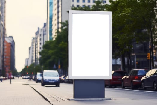 Blank digital signage screen in a public place, ideal for customization. Generative AI.