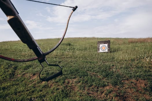 bow outdoor target on the grass. High quality photo